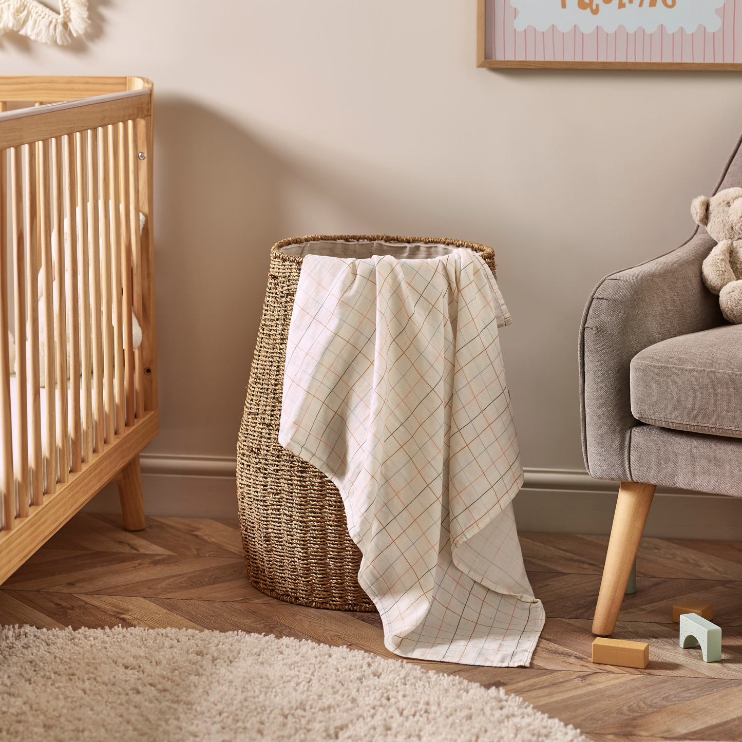Grid Organic Cotton Muslin Swaddle