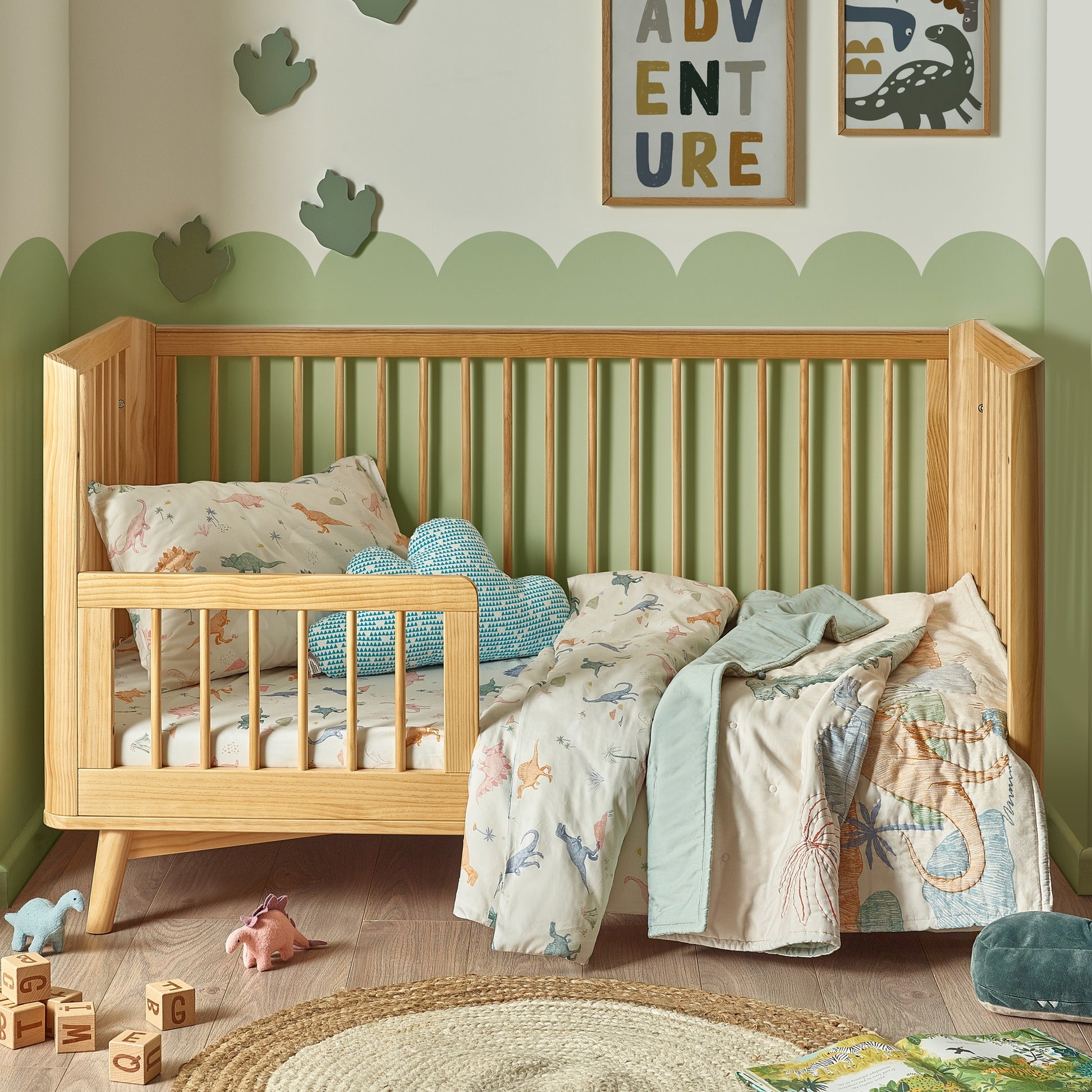 OHS Girls Single Duvet Cover Set, Dino Reversible Kids Bedding