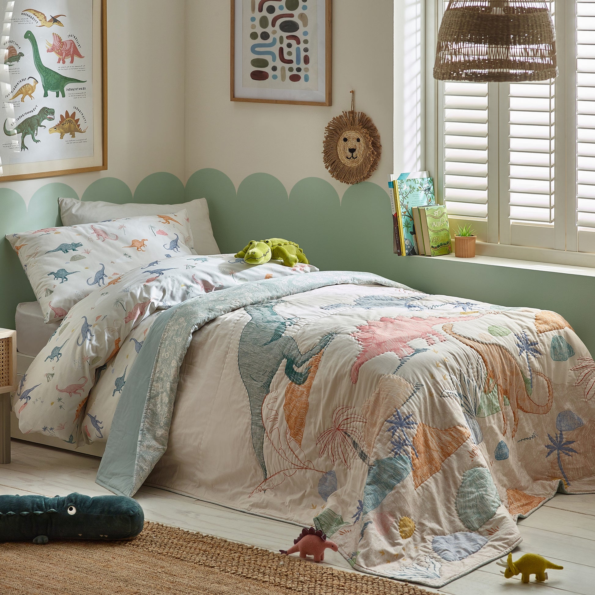 Dino Ultimate Double Bedding Set with Blue Fitted Sheet, Wool